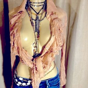 NEW VTG ALBERTO MAKALI SIZE L BLUSH PINK LONG SLEEVE BUTTON-DOWN TOP BLOUSE HOT